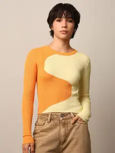 ONLY Women Colourblocked Round Neck Pullover Sweater