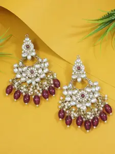 I Jewels Gold-Plated Contemporary Kundan & Pearl Studded Chandbalis