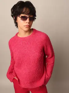 ONLY Women Pink Round Neck Full Sleeves Pullover Sweaters