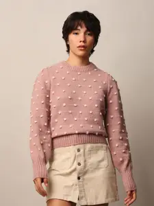 ONLY Women Pink Round neck Full Sleeves Pullover Sweaters