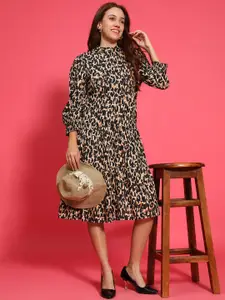 Oxolloxo Women Animal Printed  Gathered  Fit & Flare Dress