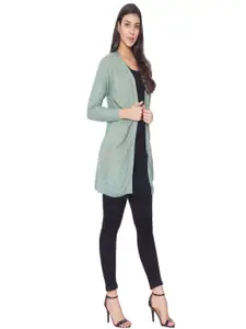 CLAPTON Geometric Self Design Woollen Longline Open Front Shrug