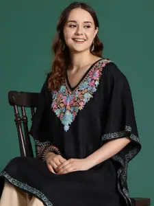 Sangria Floral Embroidered Flared Sleeves Thread Work Kaftan Kurta