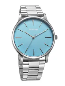 Sonata Men Brass Dial & Bracelet Style Straps Analogue Watch 77105SM18W