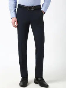 Peter England Men Checked Slim Fit Formal Trousers