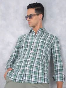 Crimsoune Club Men Smart Spread Collar Tartan Checked Cotton Slim Fit Casual Shirt