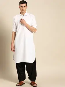 RAJUBHAI HARGOVINDAS Shirt Collar Long Roll-Up Sleeves Regular Pure Cotton Pathani Kurta