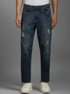 Louis Philippe Jeans Men Navy Blue Cotton Low Distress Heavy Fade Jeans