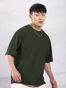 Beyoung Men Solid Round Neck Cotton Oversized T-shirt