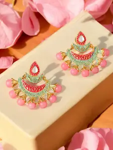 OOMPH Meenakari Kundan Studded & Floral Pearls Drop Earrings