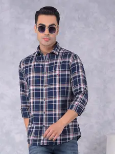 Crimsoune Club Men Smart Spread Collar Checked Cotton Slim Fit Casual Shirt