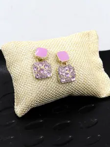 KRENOZ Gold-Plated Geometric Stainless Steel Rhinestone Studded Antique Drop Earrings