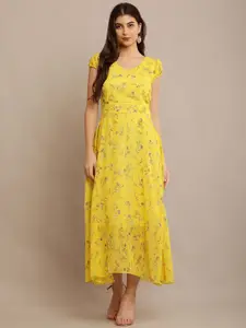 Raabta Fashion Floral Printed Georgette Maxi Dress