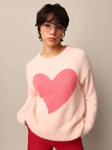 ONLY Women Heart Print Woollen Pullover