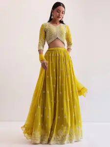 FABPIXEL Embroidered Sequinned Semi Stitched Lehenga & Unstitched Blouse With Dupatta
