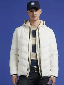 Pepe Jeans Men Mock Collar Solid Casual Puffer Jacket