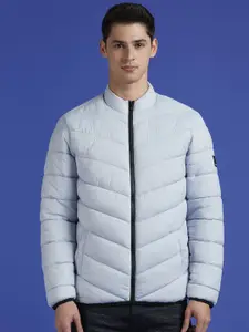 Pepe Jeans Men Mock Collar Solid Casual Puffer Jacket