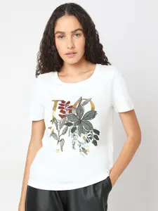 Vero Moda Women Floral Printed Round Neck Organic Cotton T-shirt