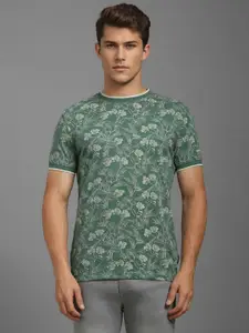 Louis Philippe Jeans Men Floral Printed Round Neck Cotton Slim Fit T-shirt