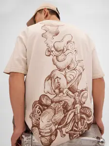 The Souled Store Men Popeye Graphic Printed Round Neck Cotton Oversized T-shirt