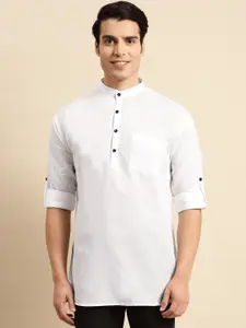 RAJUBHAI HARGOVINDAS Band Collar Cotton Straight Short Kurta