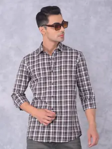 Crimsoune Club Men Smart Spread Collar Checked Cotton Slim Fit Casual Shirt