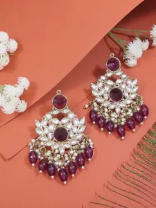 I Jewels Gold Plated Kundan & Pearl Contemporary Chandbalis