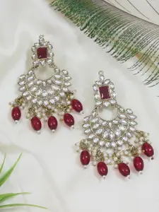 I Jewels Gold-Plated Contemporary Kundan Stud Drop Earrings