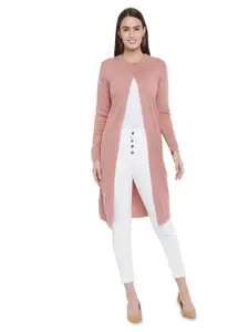 CLAPTON Self Design Woollen Longline Cardigan Sweaters