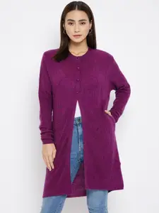 Clapton Women Self Design Woolen Long Sleeve Cardigan Sweaters