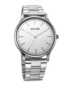 Sonata Men Brass Dial & Bracelet Style Straps Analogue Watch 77105SM17W