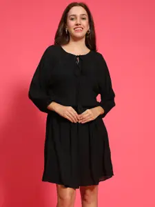 Oxolloxo Self Design Bishop Sleeves Above Knee Blouson Dress Tie-up Detail