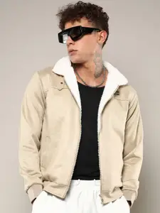 Campus Sutra Men Lapel Collar Solid Casual Bomber Jacket