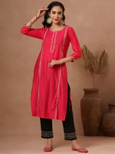 FASHOR Ethnic Motifs Embroidered Thread Work Straight Kurta