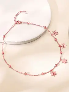 GIVA Set Of 2 925 Sterling Silver Rose Gold-Plated Frozen Charm Anklets