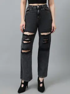 Kotty Women Straight Fit High-Rise Highly Distressed Cotton Stretchable Jeans