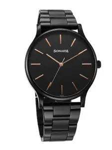 Sonata Men Brass Dial & Straps Analogue Watch 77105NM11W