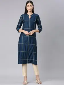 Neerus Checked Embroidered Thread Work Pure Cotton Straight Kurta