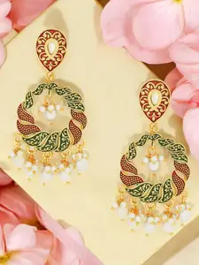 OOMPH Floral Meenakari Kundan & Pearl Drop Earrings
