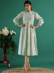 Sangria Women Floral Printed Cotton Ethnic Dresses