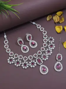 I Jewels Sliver Plated Kundan Studded Necklace & Earrings With Maang Tika