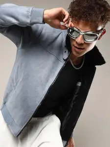 Campus Sutra Men Spread Collar Solid Casual Bomber Jacket