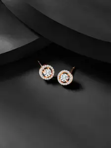 Peora Rose Gold-Plated Cubic Zirconia Studded Contemporary Studs