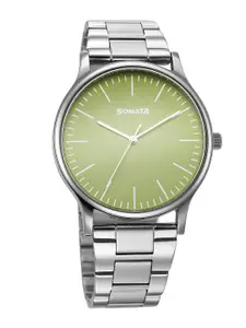 Sonata Men Brass Embellished Dial & Bracelet Style Straps Analogue Watch 77105SM20W