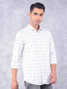 Crimsoune Club Men Smart Spread Collar Windowpane Checked Cotton Slim Fit Casual Shirt