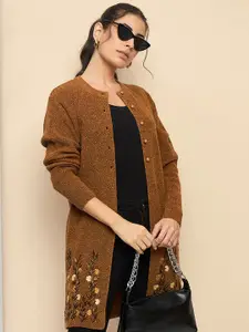 CLAPTON Floral Woven Design Embroidered Woollen Sweaters