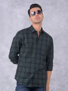 Crimsoune Club Men Smart Spread Collar Tartan Checked Cotton Slim Fit Casual Shirt