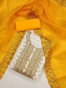 Panzora Geometric Woven Design Sequinned Chanderi Silk Unstitched Dress Material