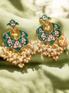 OOMPH Meenakari Kundan & Pearl Floral Drop Earrings