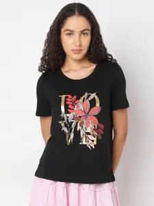 Vero Moda Women Floral Printed Round Neck Organic Cotton T-shirt